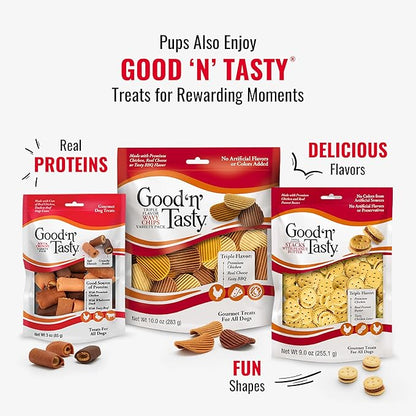 Good'n'Fun Triple Flavor Chips, Dog Chew Treats, Premium Chicken and Beef Hide Treats for Dogs, 4 oz