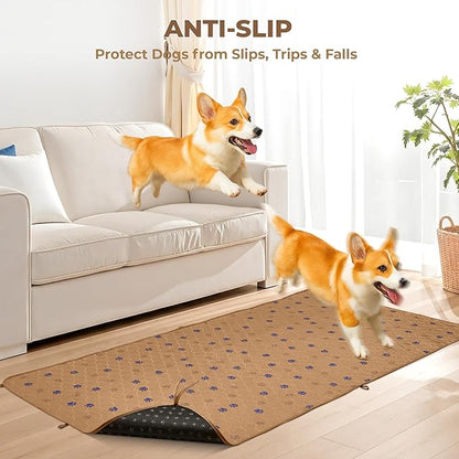 Fostanfly Washable Pee Pads for Dogs, 2 Pack 36''x72'' Ultra-Absorbent and Leak-Proof Non-Slip Reusable Potty Training Pads for Dogs, Puppy, Potty, Whelping of Add 8 Lanyards, Brown
