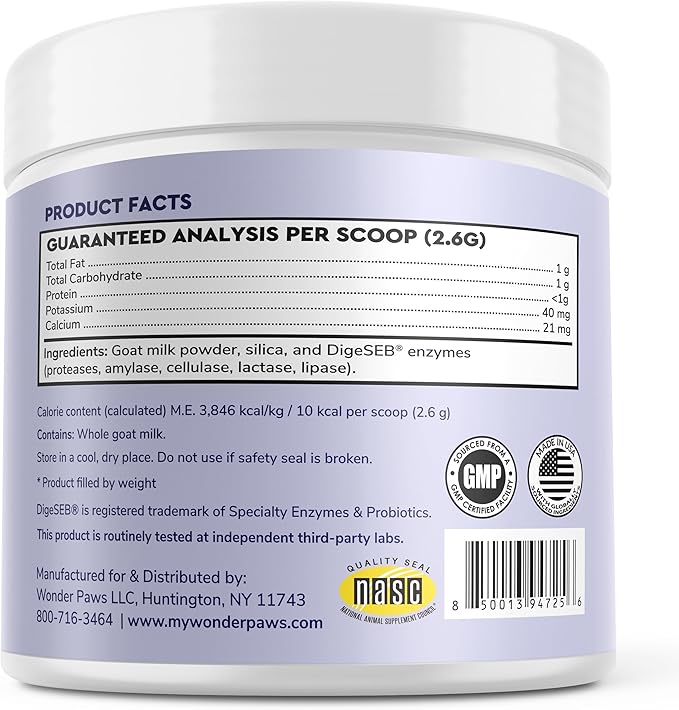 Wonder Paws Premium Goat Milk Powder for Dogs – Supports Digestion, Immune Health & Allergies – Goat’s Milk with Probiotics for All Ages, Sizes & Breeds – 8.25 oz