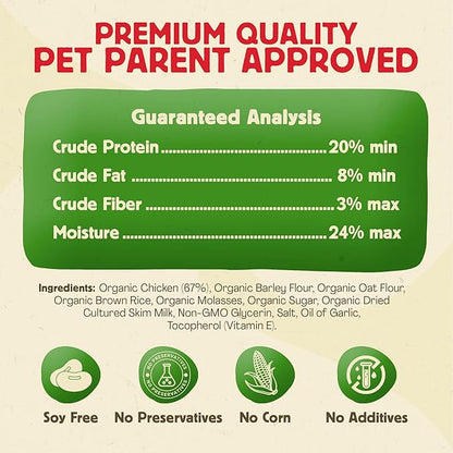 Chewmasters Organic Chicken & Brown Rice Dog Treats, 2 Pound Bag, 100% Organic, Made in The USA, Corn, Soy & Wheat Free, No by-Products, Real Meat Dog Treat