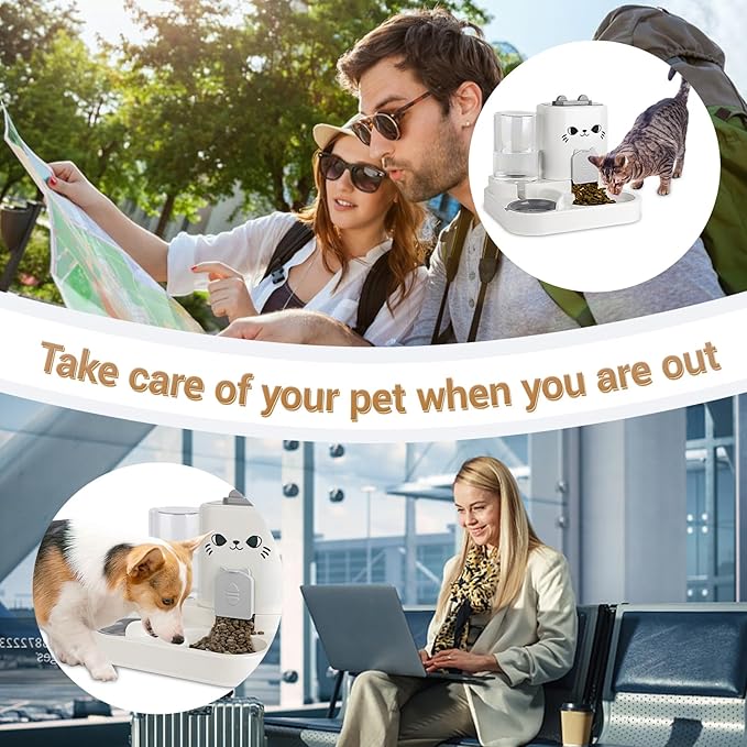 2-in-1 Gravity Pet Feeder & Water Dispenser for Cats Dogs - Large Capacity Cat Food Station with Water Bowl, Travel-Friendly (Gray)
