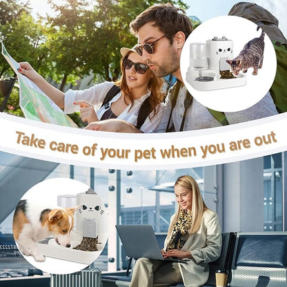 2-in-1 Gravity Pet Feeder & Water Dispenser for Cats Dogs - Large Capacity Cat Food Station with Water Bowl, Travel-Friendly (Gray)