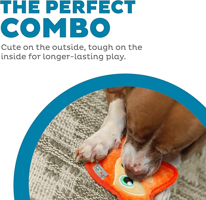 Outward Hound Durablez Minis – Squeaky Plush Dog Toy, No Stuffing for Less Mess, Interactive & Tough, Jumbo Squeaker, Puppies & Small Dogs, Fox, 6.3"