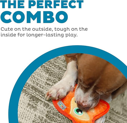 Outward Hound Durablez Minis – Squeaky Plush Dog Toy, No Stuffing for Less Mess, Interactive & Tough, Jumbo Squeaker, Puppies & Small Dogs, Fox, 6.3"