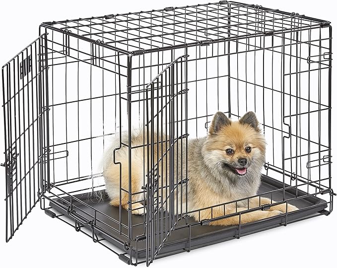 MidWest Homes for Pets 24-Inch iCrate for Small Breeds, 12-20 lbs, Double Door Folding Dog Crate with Divider Panel, Leak-Proof Tray & Secure Latches, Portable, Durable & Easy to Assemble