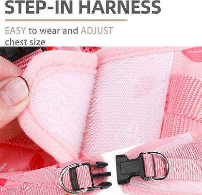 PUPTECK Adjustable Dog Harness Collar and Leash Set Step in No Pull Pet Harness for Small Medium Dogs Puppy and Cats Outdoor Walking Running, Soft Mesh Padded Reflective Vest Pink Red Heart Harnesses
