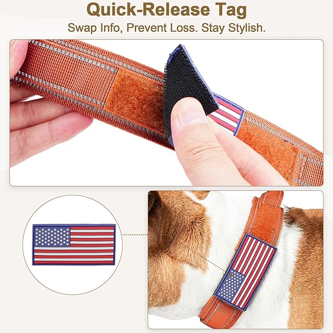 KCUCOP Tactical Dog Collar for Medium & Large Dogs - Military Nylon Heavy Duty Collar with Handle, Reflective Strip & Metal Buckle for Training, Outdoor (Orange Reflective, Medium)