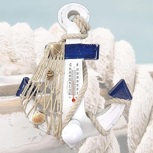 Anchor Thermometer with a Knob for Hanging - Nautical Wall Temperature Gauge - Home - Beach House - Lakeside Cabin - 5.875" H X 4.75" W