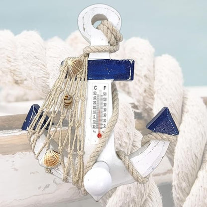 Anchor Thermometer with a Knob for Hanging - Nautical Wall Temperature Gauge - Home - Beach House - Lakeside Cabin - 5.875" H X 4.75" W