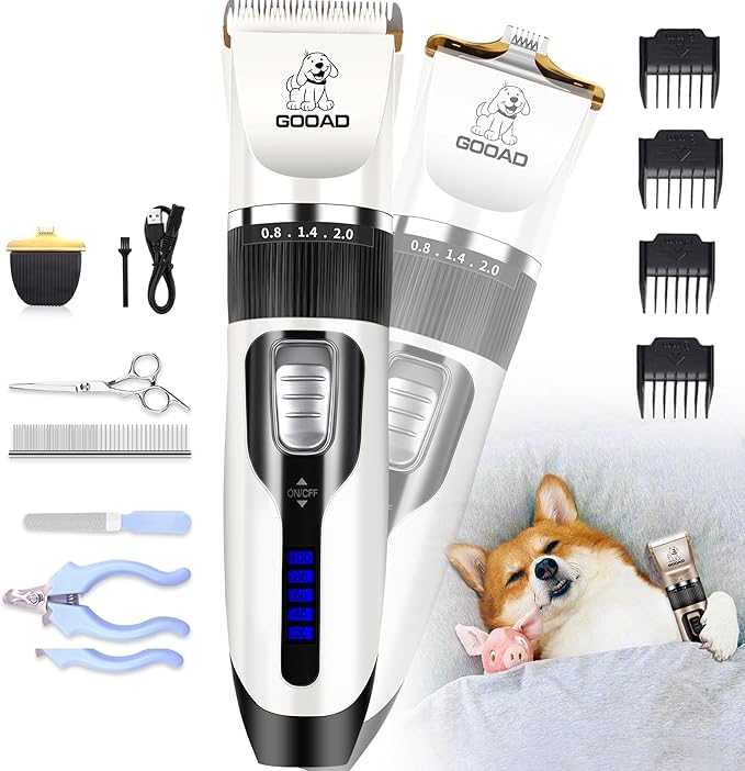 Dog Clippers Grooming Kit and Paw Trimmer,Cordless,Low Noise, Electric Quiet,Rechargeable, Dog Trimmer Grooming, Pet Hair Clippers for Thick Coats,Shaver for Small and Large Dogs Cats