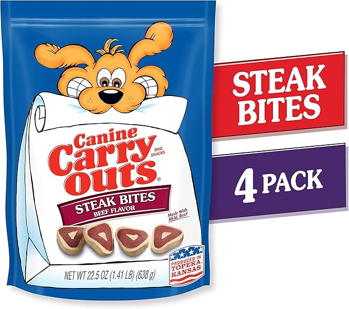 Canine Carry Outs Dog Treats, Steak Bites, 22.5 Ounce (Pack of 4), Made with Real Beef