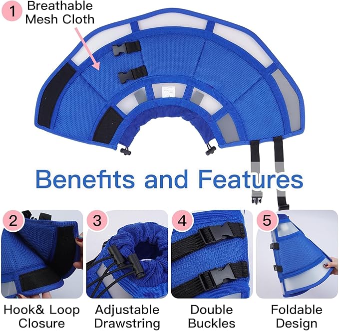 Comfortable Cone for Large Dogs to Stop Licking - Adjustable Elizabethan E-Collar for After Surgery Recovery, Neuter & Wound Protection,Lightweight Breathable Prevent Biting (Blue, XL)