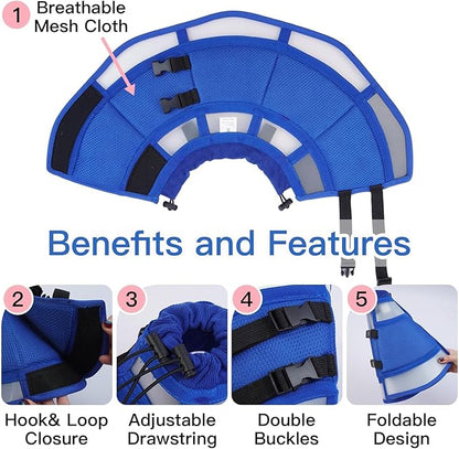 Comfortable Cone for Large Dogs to Stop Licking - Adjustable Elizabethan E-Collar for After Surgery Recovery, Neuter & Wound Protection,Lightweight Breathable Prevent Biting (Blue, XL)
