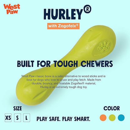 WEST PAW Zogoflex Hurley Dog Bone Chew Toy – Floatable Pet Toys for Aggressive Chewers, Catch, Fetch – Bright-Colored Bones for Dogs – Recyclable, Dishwasher-Safe, Non-Toxic, Large, Granny Smith