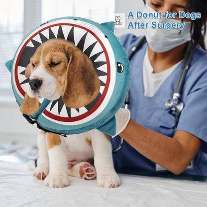 Dog Cone Inflatable Widen Dog Neck Donut Collar, Soft Cone Alternative After Surgery for Large Medium Small Dogs to Stop Licking (Blue Shark, X-Large)