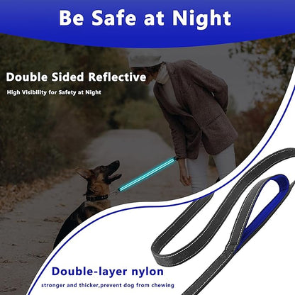 Dog Leash 6ft Long, Double Handle Dog Leash for Safety Control Training, Heavy Duty Dog Leads with Traffic Padded Handles, Reflective Leashes for Small Medium Large Dogs(6ft, Black Blue)