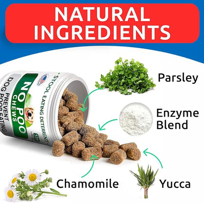 BARK&SPARK NO Poo Treats - Prevent Dog Poop Eating - Coprophagia Treatment - Stool Eating Deterrent - Probiotics & Enzymes - Digestive Health + Breath Aid - Made in USA - 180 Chews