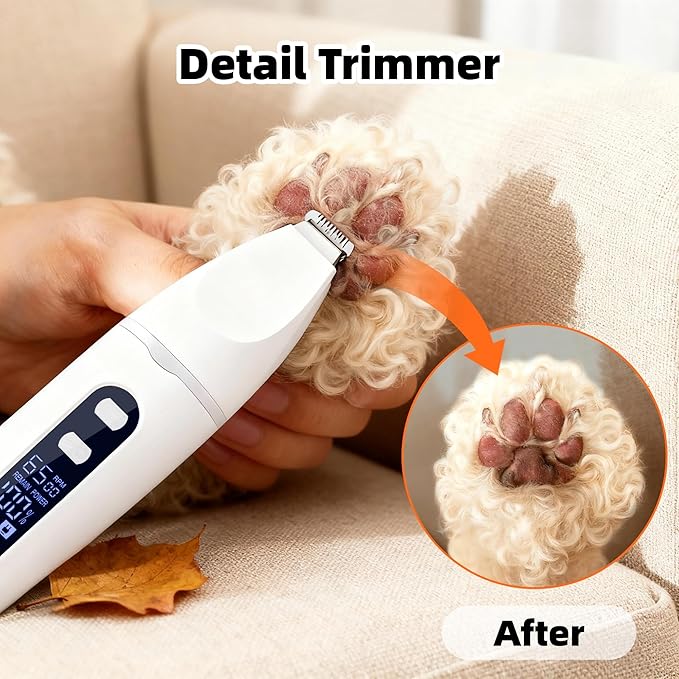 Dog Grooming Kit Hair Clipper with LCD Display - Low Noise Pet Hair Trimmer, Dog Nail Grinder Clippers for Grooming, Rechargeable Cordless Waterproof Paw Trimmer for Cats and Other Pets