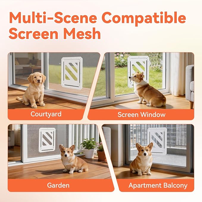 LIBBEPET Dog Door for Screen Door, 2-Way Lock Dog Screen Door with Magnetic Closure, Reinforced ABS Frame Pet Screen Door for Dogs Up to 50 lbs, Inner Passage 10 x 13 Inches, White