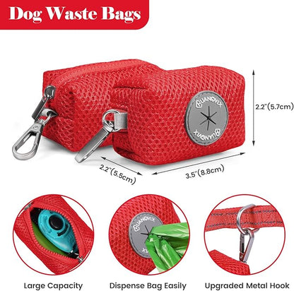 Reflective Dog Collar Leash Set, Adjustable Soft Dog Collar Leash with Poop Bag Holder Dispenser for Small Medium Large Dogs, Multiple Color Available, Red, Medium
