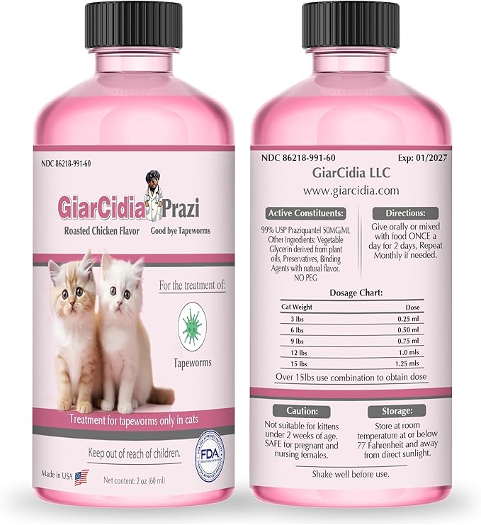 No More Worms in Cats and Kittens- Dewormer for Cats and Dewormer for Kittens - 60mls Chicken Flavour with 3ml Dropper