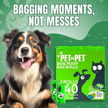 Pet N Pet 540 Counts Green Poop Bags for Dogs, 41% Plant Based & 59% PE Extra Thick Dog Poop Bags Rolls, 9" x 13", Unscented Dog Waste Bag, Pet Supplies for Dogs