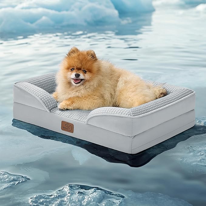 Bedsure Cooling Dog Bed for Small Dogs - Orthopedic Small Dog Cat Cooling Bed Washable, Comfort Pet Couch Sofa with Waterproof Removable Cover, Pets Bed with Nonskid Bottom, Cooling Grey, 24"