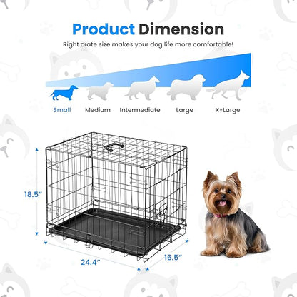 Simple Deluxe 24-Inch Single Door Dog Crate, Durable and Foldable Metal Wire Cage with Leak-Proof Plastic Tray, Portable Pet Kennel for Indoor, Outdoor, and Travel