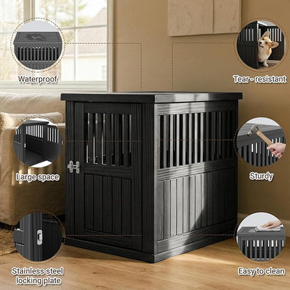 Fancyango Dog Crate Furniture End Table - Decorative Corner Dog House Table for Small to Medium Dogs, Indoor Plastic Dog Crate with Lockable Latch (Classic Black, 29.5" L x 21" W x 25.2" H)