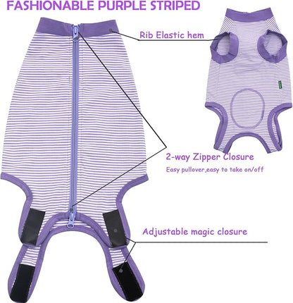 Dog Recovery Suit Purple Female Spay Surgical Small Shirt, Male Surgery Recovery Suit,Purple-White Striped S