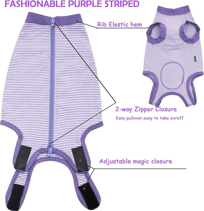Dog Recovery Suit Purple Female Spay Surgical Medium Shirt, Male Surgery Recovery Suit,Purple-White Striped M