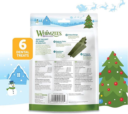 Whimzees by Wellness Holiday Natural Grain Free Dental Chews for Dogs, Medium Breed, 6 Count (Pack of 2)