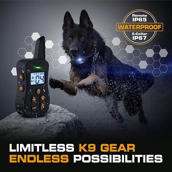 INVIROX Ultra K9 Dog Training Collar with Remote, 124 Levels for Reactive, Stubborn or Hard-to-Train Dogs, ¾ Mile Range, Night-Light Mode, Safe Communication, IP67 Waterproof E Collar for Large Dogs