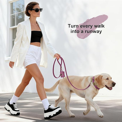 Didog Soft PU Leather Dog Collar, Stylish Quick Released Dog Collar for Large Dogs, Easy Clean Adjustable Pet Collar for Daily Walking, Purple, L Fit 16-22" Neck