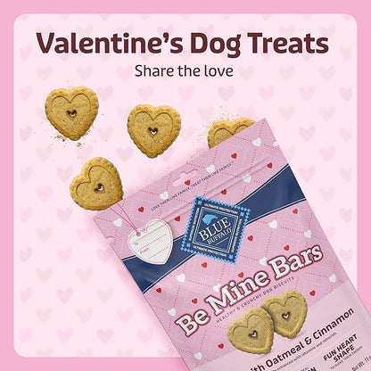Blue Buffalo Be Mine Bars Heart-Shaped Healthy & Crunchy Dog Biscuits, Natural Valentine’s Dog Treats, Baked with Oatmeal & Cinnamon, 11-oz Bag (Pack of 4)