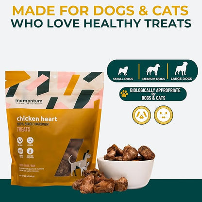 Momentum Carnivore Nutrition Freeze-Dried Chicken Heart Dog Treats & Cat Treats – Single-Ingredient, High-Protein, Grain-Free, Naturally Nutrient-Rich – Made in USA – 3.5 oz Bag