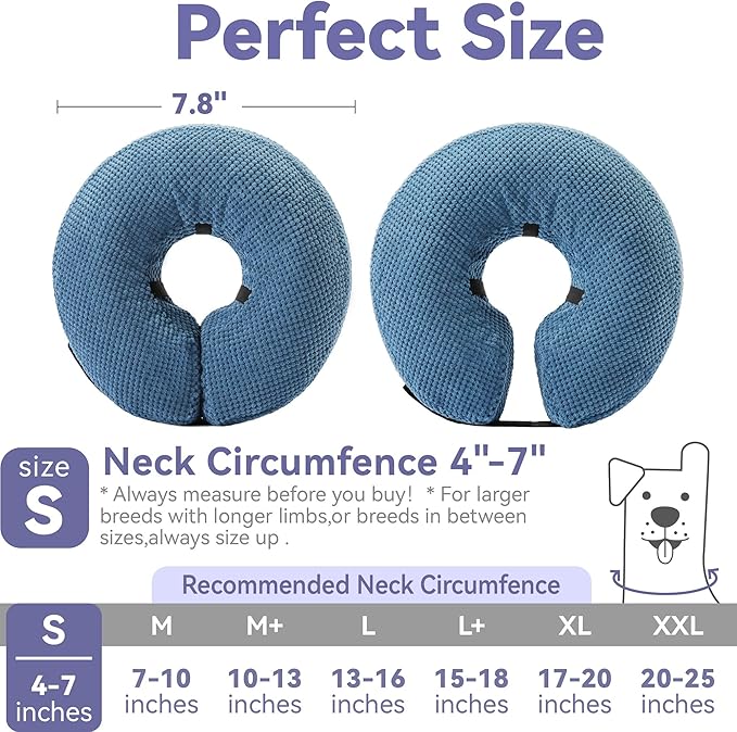 Loflaze Inflatable Dog Cone Collar - Dog Neck Donut Cone Collar Alternative After Surgery - Soft Cone for Large Medium Small Dogs Cats - Alternative Recovery E Collar (Blue, S)
