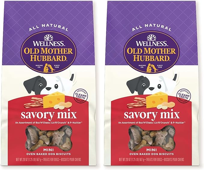 Old Mother Hubbard Wellness Savory Mix Dog Biscuits,Natural,Training Treats,Mini Size,(20 Ounce Bag),(Pack of 2)