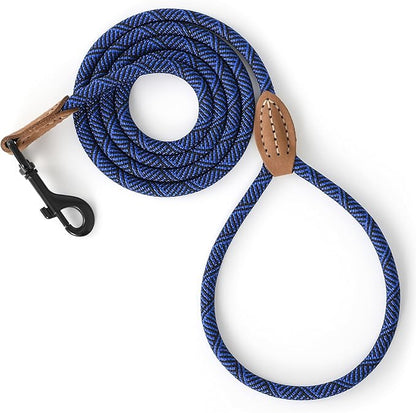 Mile High Life Small Dog Leash, Thin Rope Leash with Genuine Leather Connection and Heavy Duty Metal Clasp, Great for Small Medium Dogs(Blue,48 Inch-1/3)