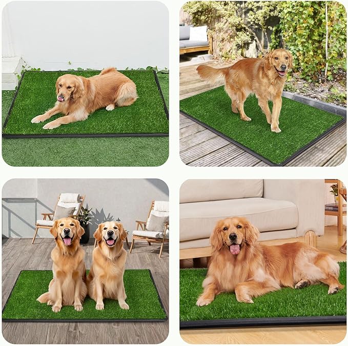 LOOBANI Dog Grass Pad with Tray Large - Dog Litter Box Indoor Potty for Apartment and Patio Training, with 2 Packs Grass Pee Pads for Replacement(Tray Potty 41 * 26.8inch)