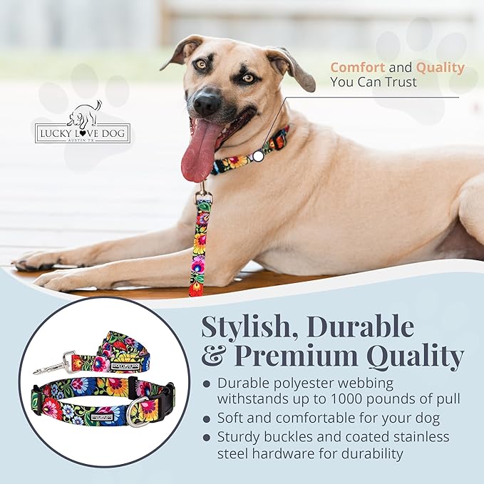 Lucky Love Dog - Adjustable Dog Collar with Easy Click Buckle for Large Ones, Durable, & Comfortable for Male & Female Dogs, Pet Collar for Puppies & Adult Dogs - Blackbird, Large