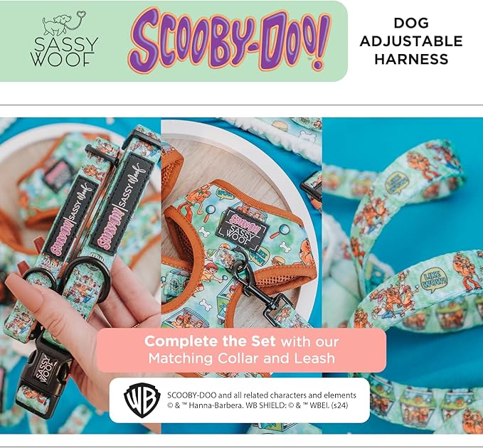 Sassy Woof Dog Adjustable Harness - Scooby-Doo™ - XS, Breathable Mesh, No Pull Design with Two D-Rings, Patented Design, Perfect for Small Dogs and Puppies - Officially Licensed