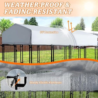 Outdoor Heavy Duty Large Dog Kennel Playpen - 8x4x6 Ft Welded Wire Steel Dog Run Enclosure Crate Cage with UV-Resistant Roof and Secure Lock for Chicken, Rabbit, Fox in Yard Patio Lawn