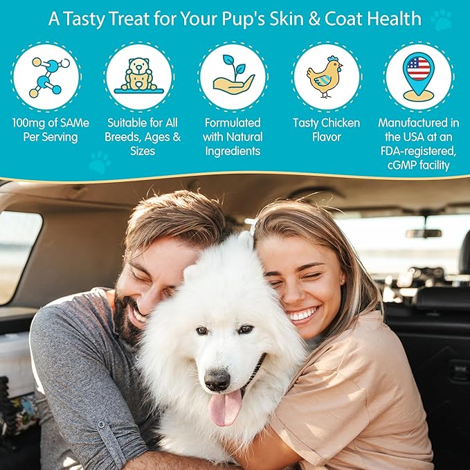 Same 100, Liver Support for Dogs, SAM e Chewable Hepatic Support for Dogs, Promotes Cell Membrane Strength, Bacon Flavor - Soft Chew Treats