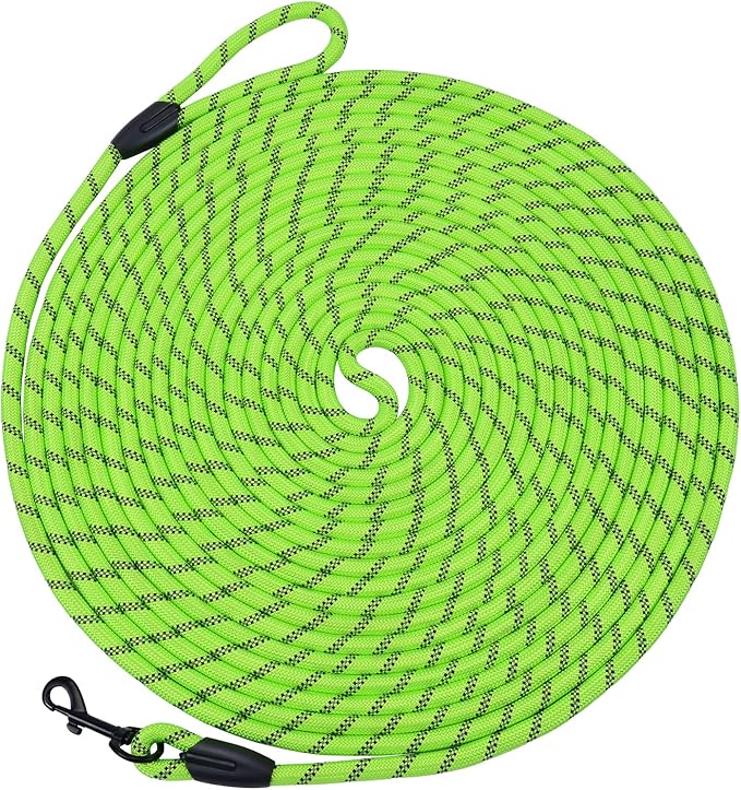 Hi Kiss Check Cord Large,Medium Small Dogs/Puppy Obedience Recall Training Agility Lead - 15ft 20ft 30ft 50ft Training Leash(Green 50ft-Diam 1/3"-1 Hook)