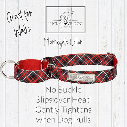 Lucky Love Dog Martingale Dog Collar & Leash - Adjustable, No-Slip, Durable, Comfortable, Soft Webbing, & Stylish Patterned Collar & Leash Set for Male and Female Dogs - Heywood Combo, Small