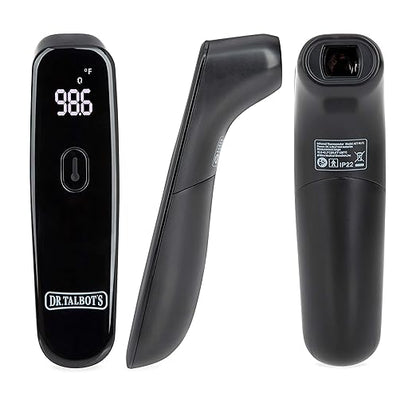 Dr. Talbot's Non-Contact Acrylic Infrared Thermometer with Led Screen, Fever Warning Indicator, Accurate 1 S Reading for Baby, Kids, Adults, Black
