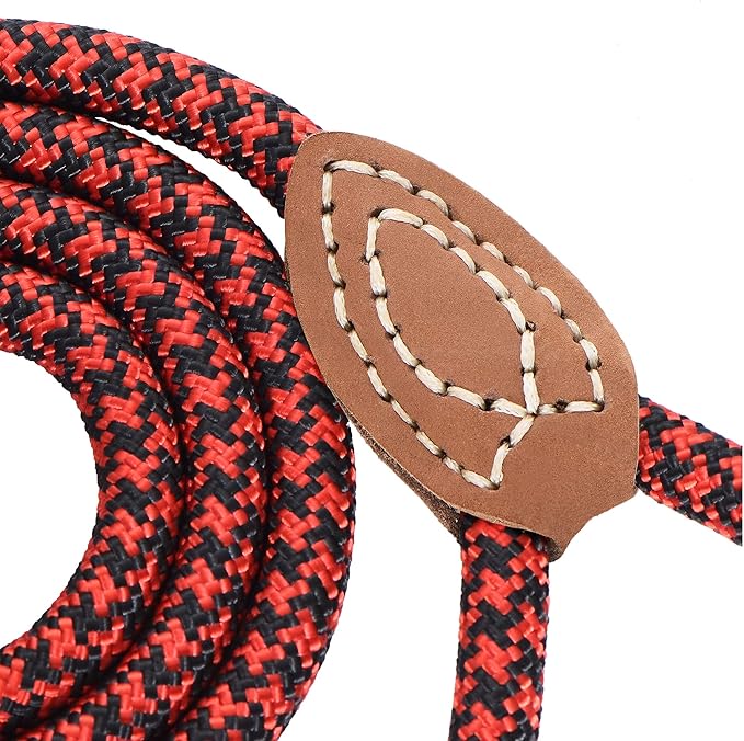 Mile High Life | Mountain Climbing Dog Rope Leash with Heavy Duty Metal Sturdy Clasp | Genuine Leather Tailored Connection with Strong Stitches (Red Black, 60 Inch (Pack of 1))