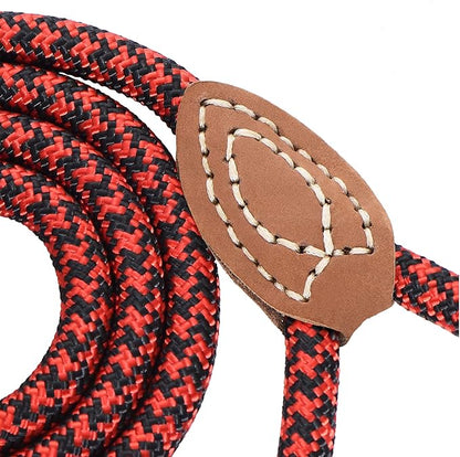 Mile High Life | Mountain Climbing Dog Rope Leash with Heavy Duty Metal Sturdy Clasp | Genuine Leather Tailored Connection with Strong Stitches (Red Black, 72 Inch (Pack of 1))