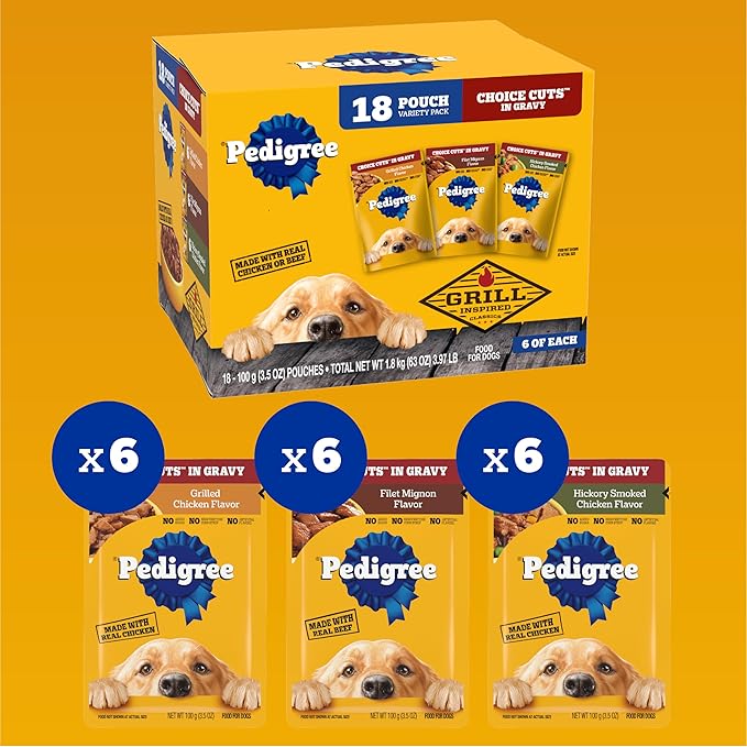 Pedigree Choice Cuts in Gravy Wet Dog Food, Adult Soft Wet Dog Food, Variety Pack, 3.5 oz. Pouches, 18 Count